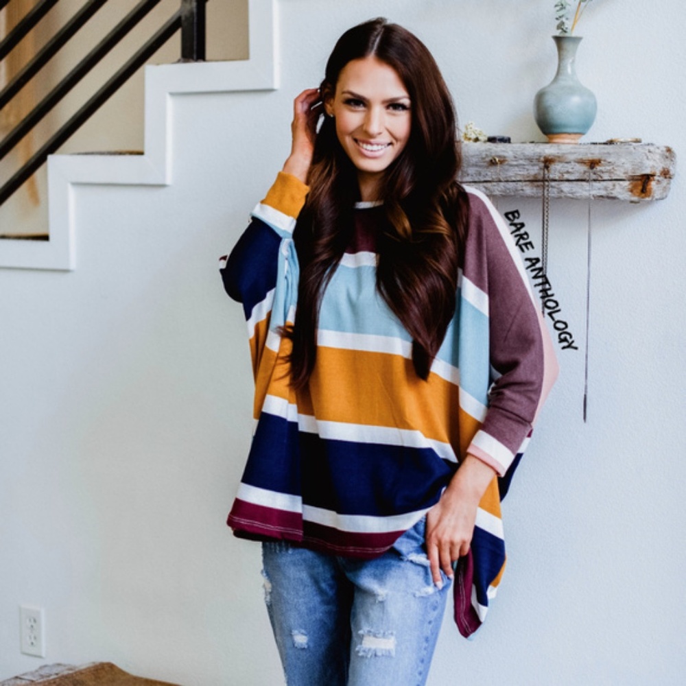 Multicolor Rainbow Dolman Top - Picture 3 of 4